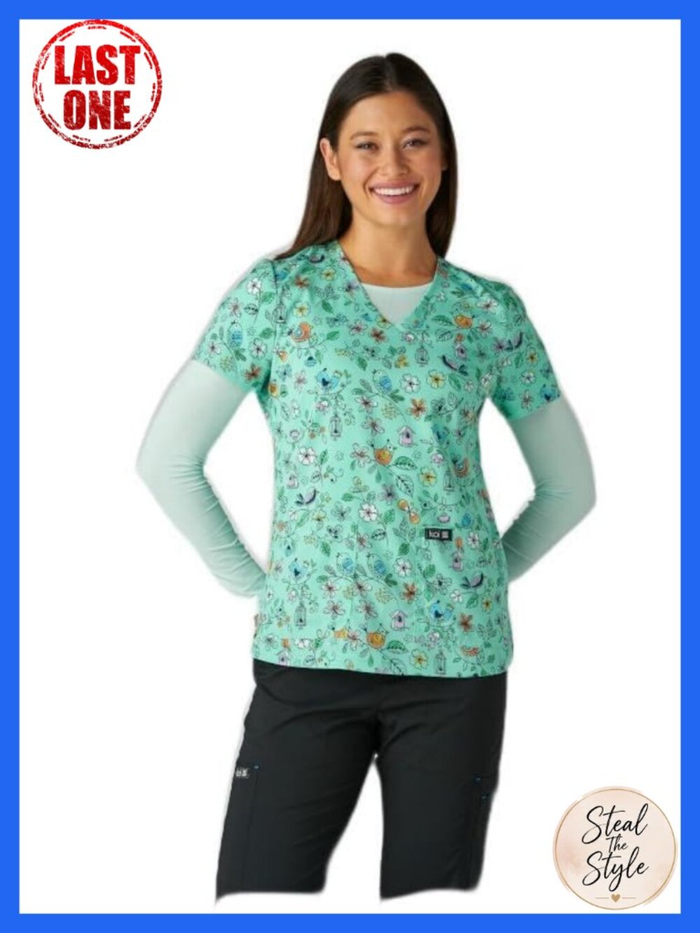 KOI Basics Leslie Women's 2-Pocket Stretch Print Scrub Top V-Neck